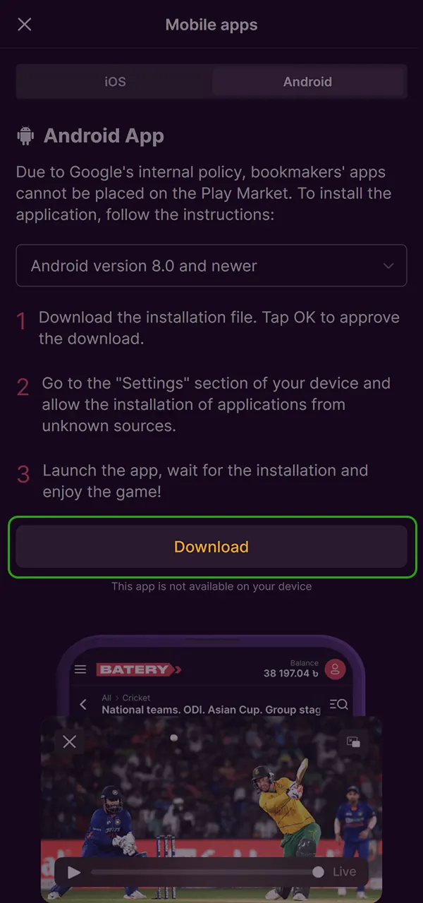 Download the Batery app and make a deposit to play Aviator.
