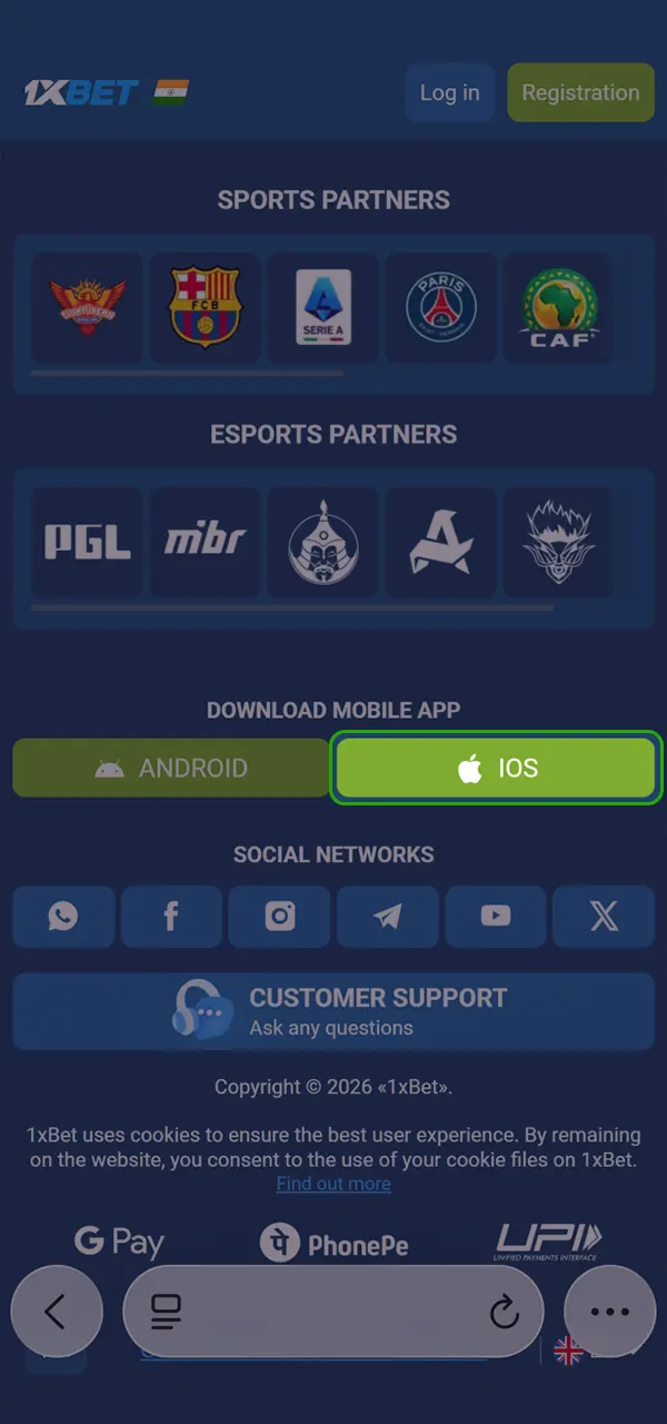 Download the 1xbet Casino app for iOS and play Aviator.